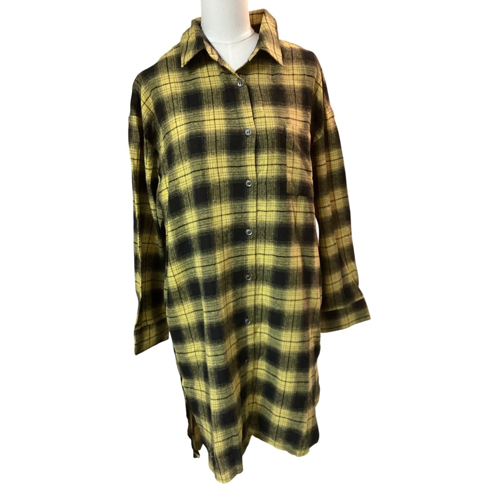 Before You Collection Womens Yellow Black Plaid Flannel Shirt/Dress Large NWT
